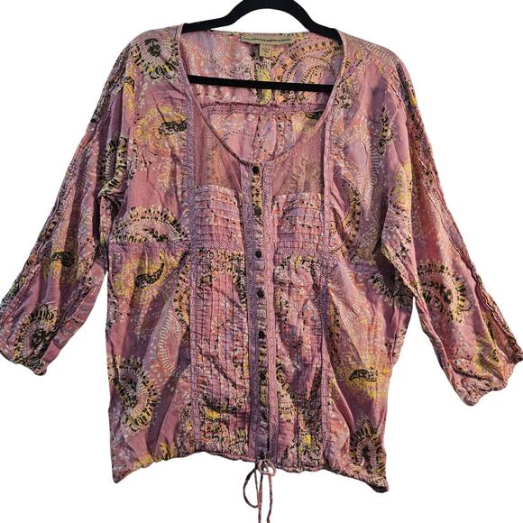 Nine West Vintage American Jeans Top Pink Floral Boho Western Fairy Large - Picture 1 of 7